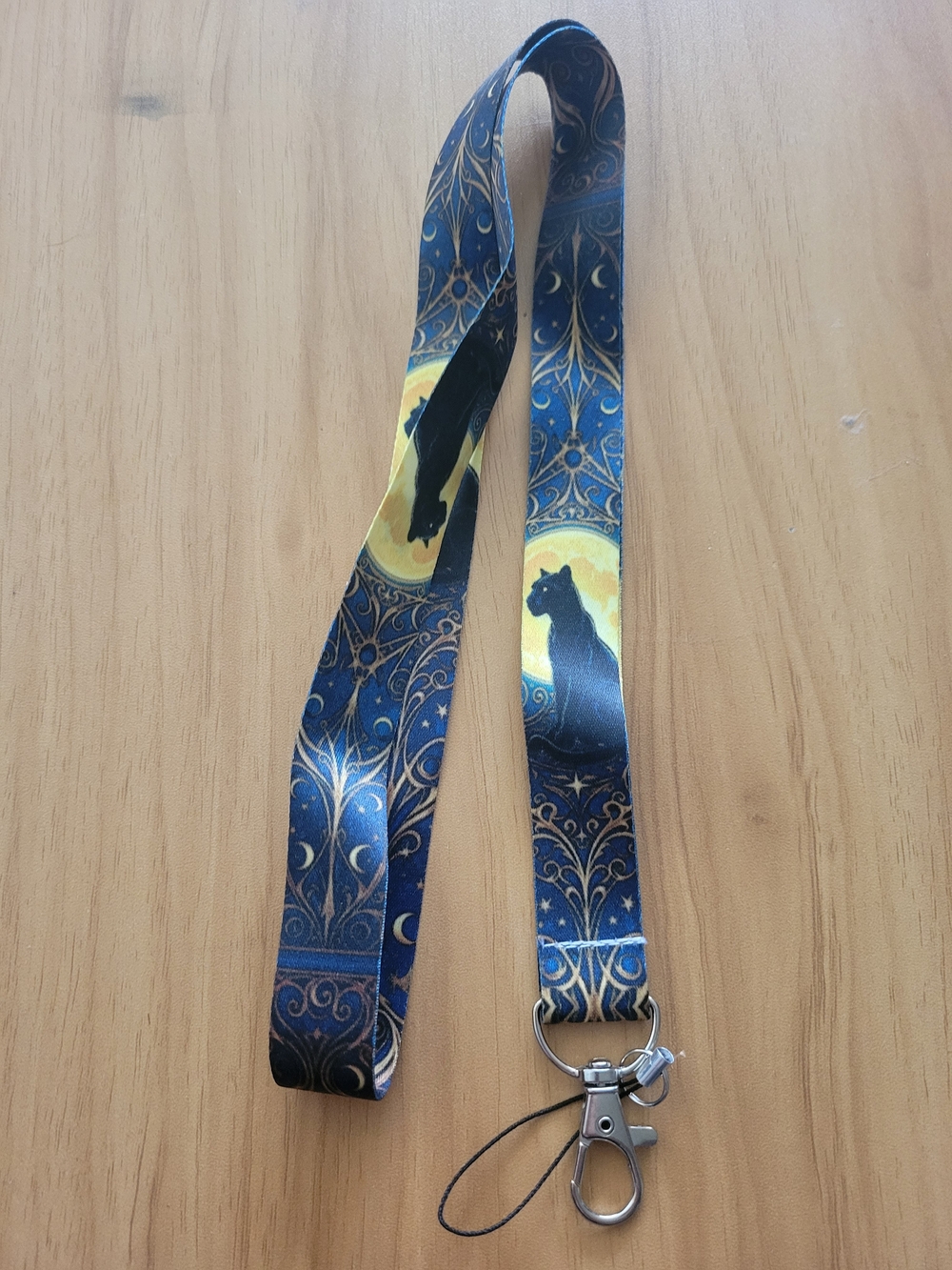 🍁NEW🍁 Blue & Gold Cat Moon Lanyard Key  Holder